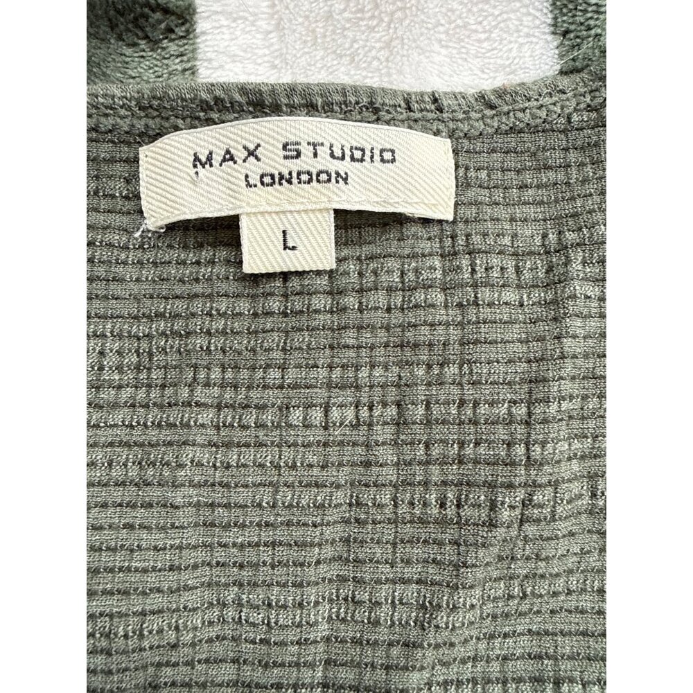 Max Studio Womens Ruched V-Neck Top green Textured Short Sleeve Adjustable Tie W - Picture 6 of 9
